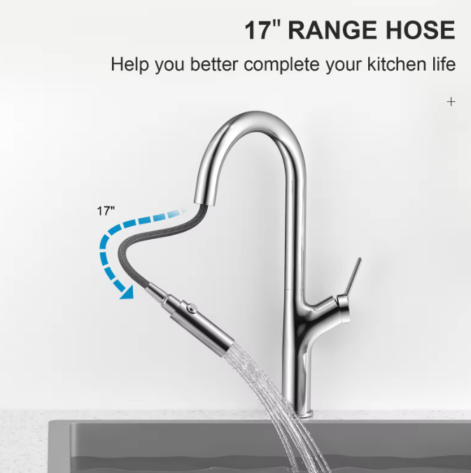 Modern Stainless Stee Kitchen Faucet with Pull-Out Mixer Tap Silver Chrome Matte Black