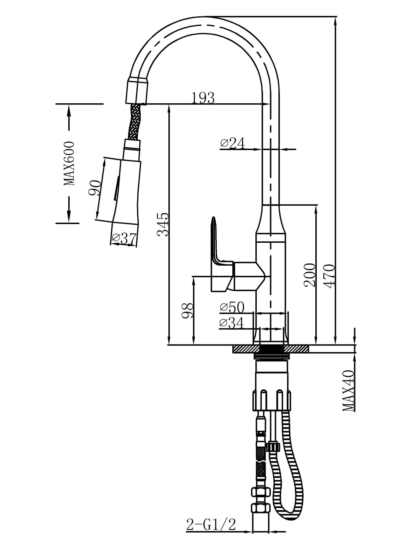 ProChef Spring Pull-Out Faucet Mixer Matt Black